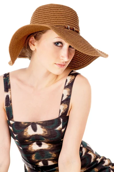 A menina usava um chapéu grande — Fotografia de Stock
