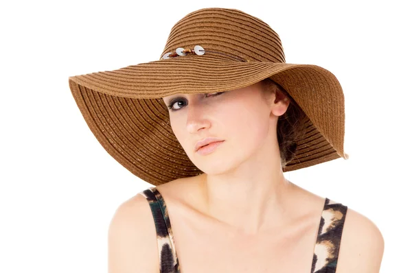 La ragazza indossava un grande cappello — Foto Stock