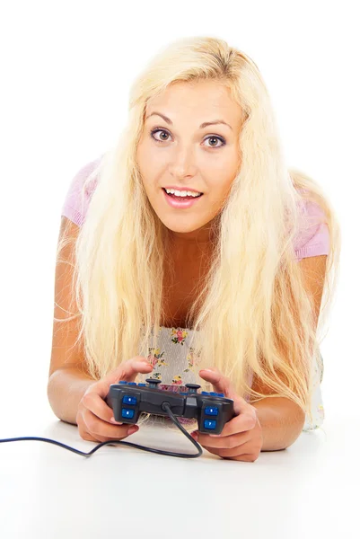 Girl playing computer games — Stock Photo, Image