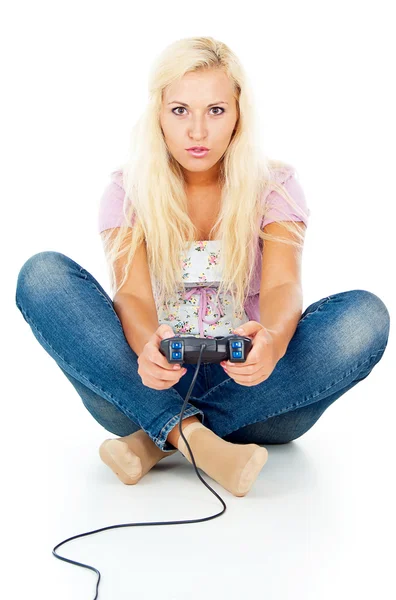 Girl playing video games — Stock Photo, Image