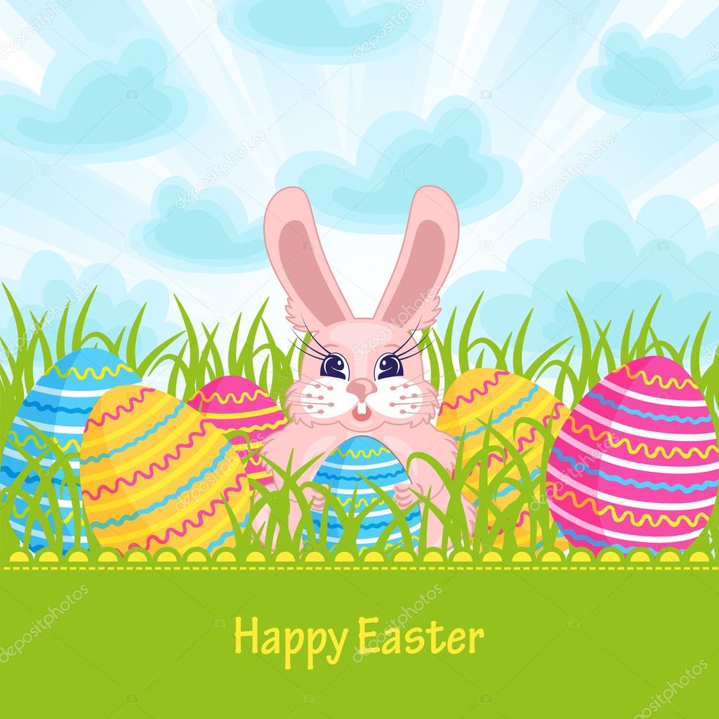 Easter card with Easter bunny and eggs
