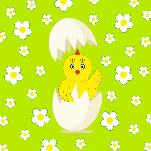 Vector lindo pollito amarillo y huevo — Vector de stock