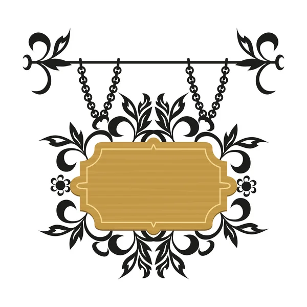 Panneau en bois vide avec motif forgé — Image vectorielle