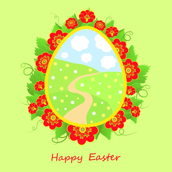 Happy Easter card with flowers — Stock Vector