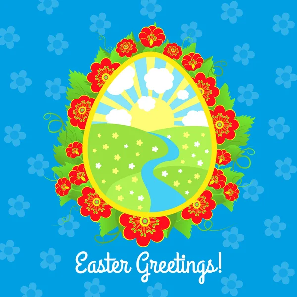 Easter greeting card with flowers — Stock Vector