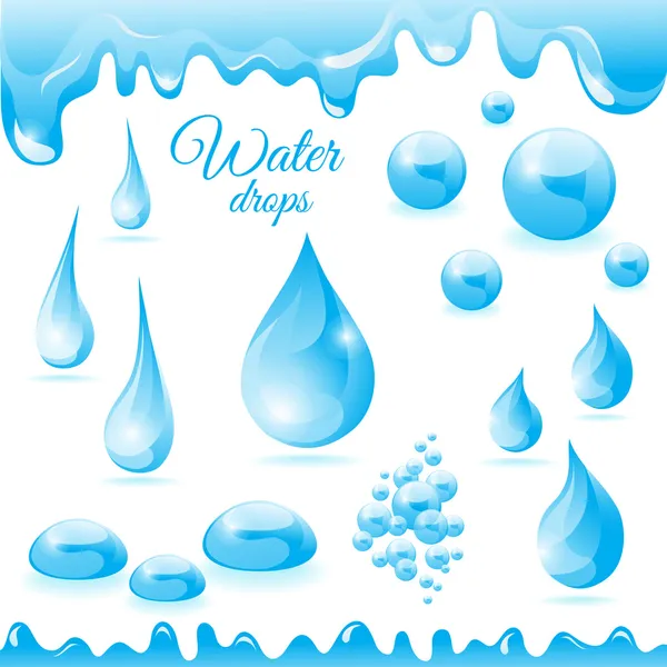 Collection of water droplets of different shapes — Stock Vector