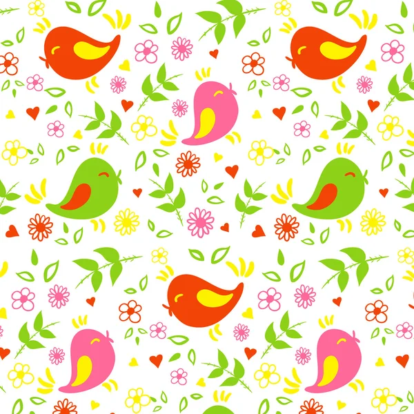 シームレス パターン鳥と花 — ストックベクタ