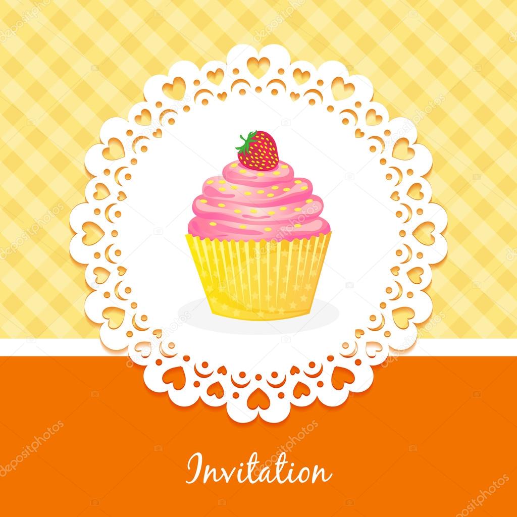 Vector card with cake and strawberries
