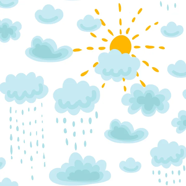 Seamless pattern sun, clouds and rain — Stock Vector
