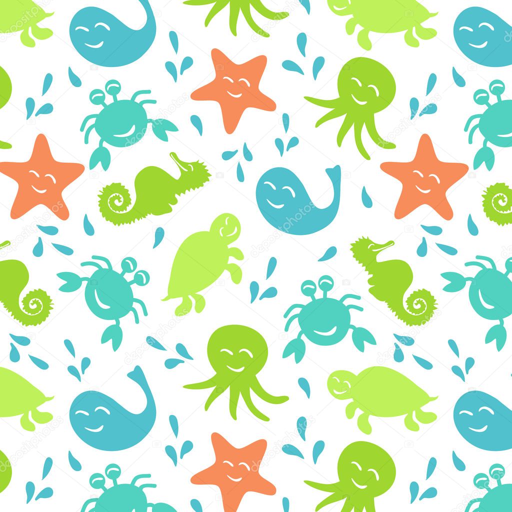 Seamless pattern multicolored of marine animals