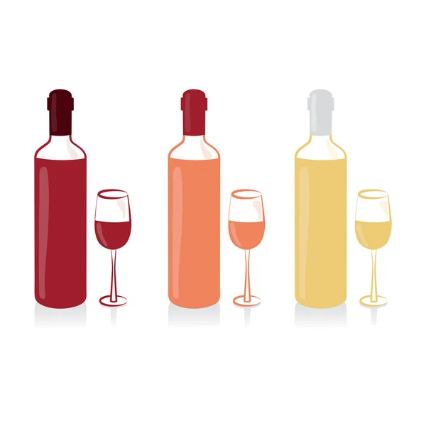 Набір пляшок вина та скла — стоковий вектор