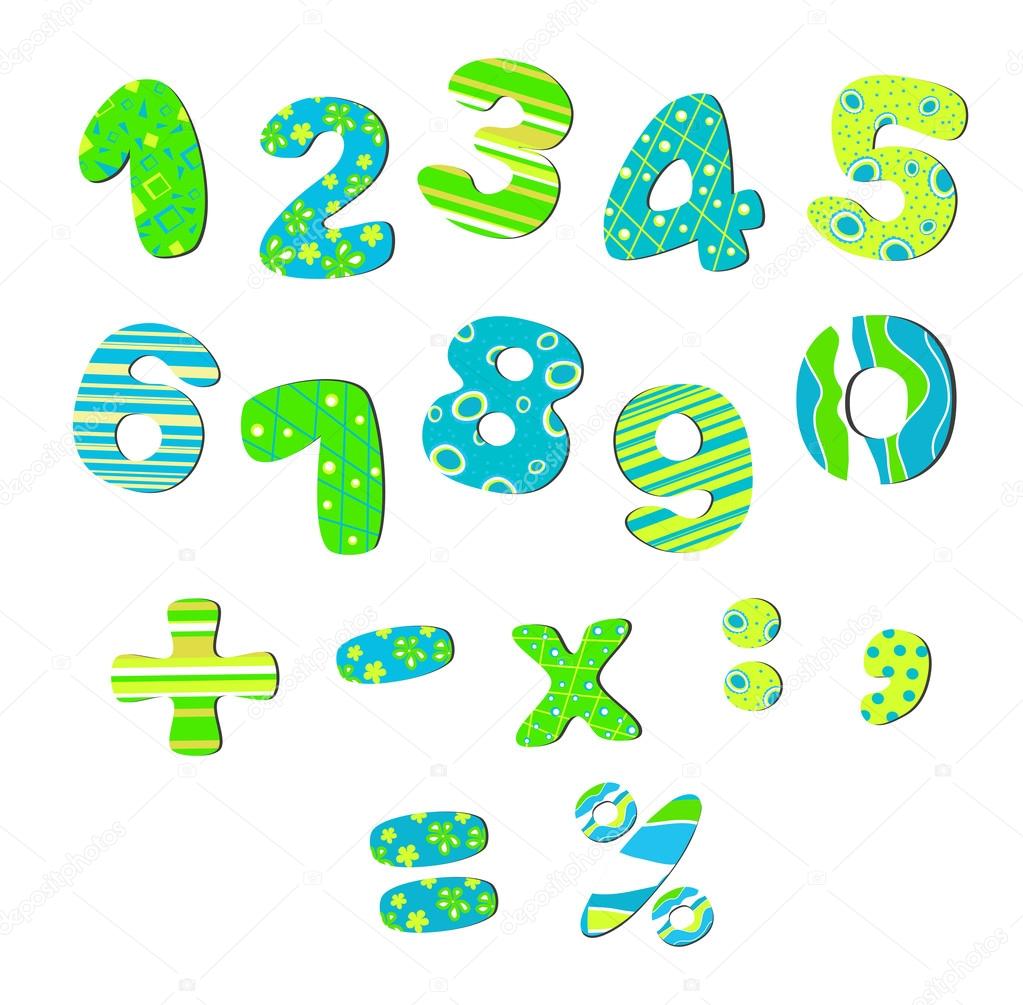 Colorful numbers for children bright green blue