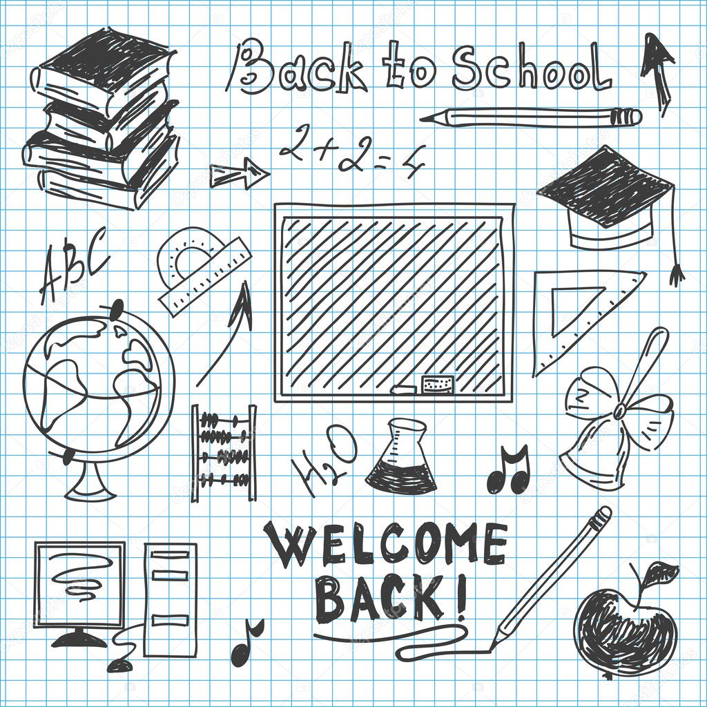 Freehand drawing back to school in a notebook