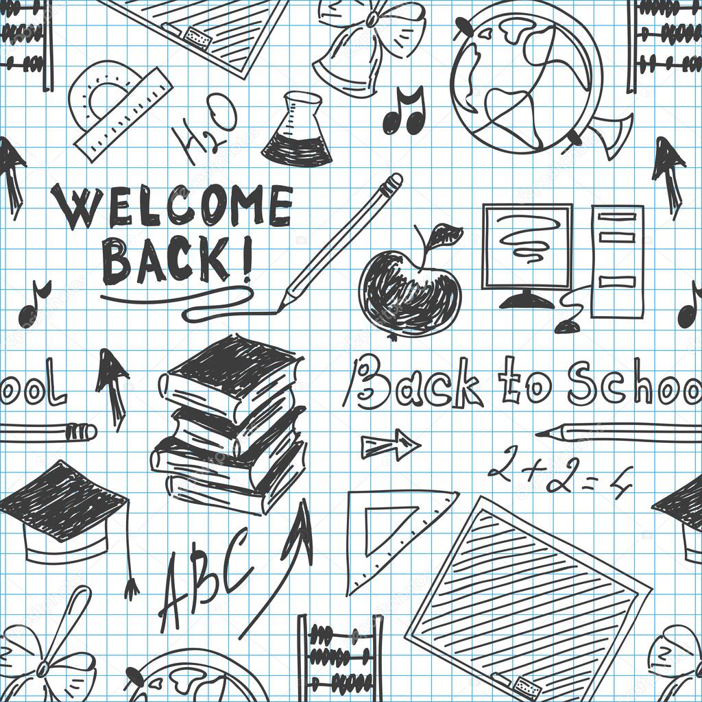 Seamless pattern back to school in a notebook