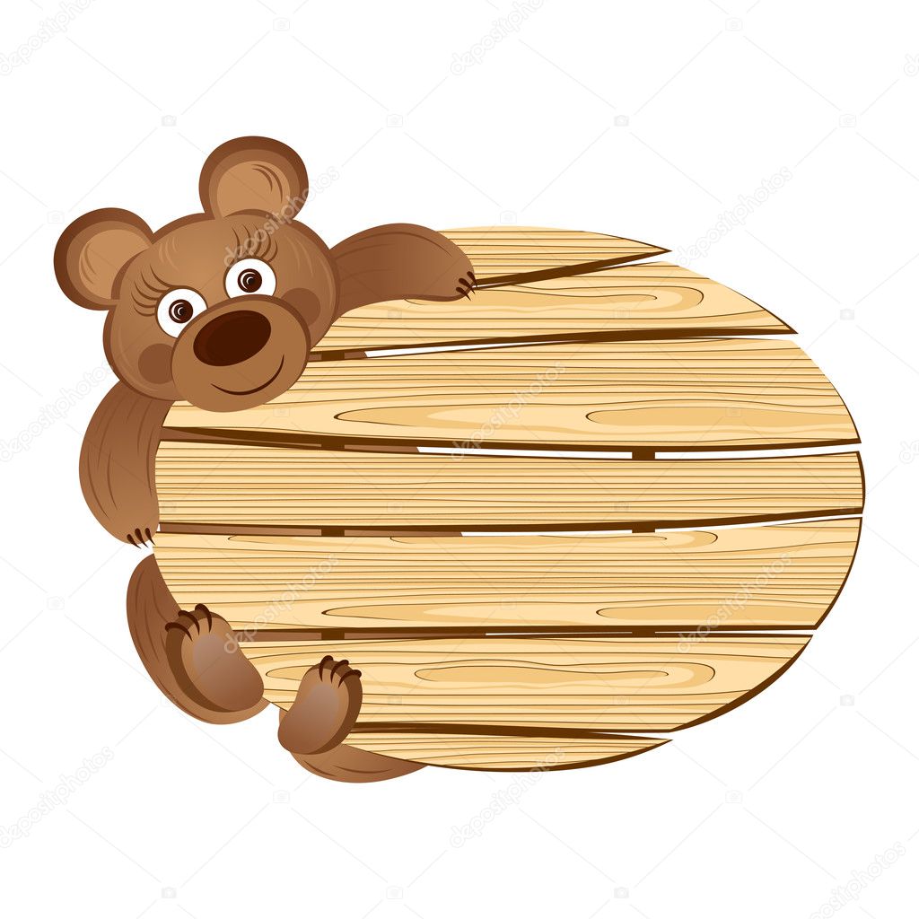 Teddy bear with a wooden signboard