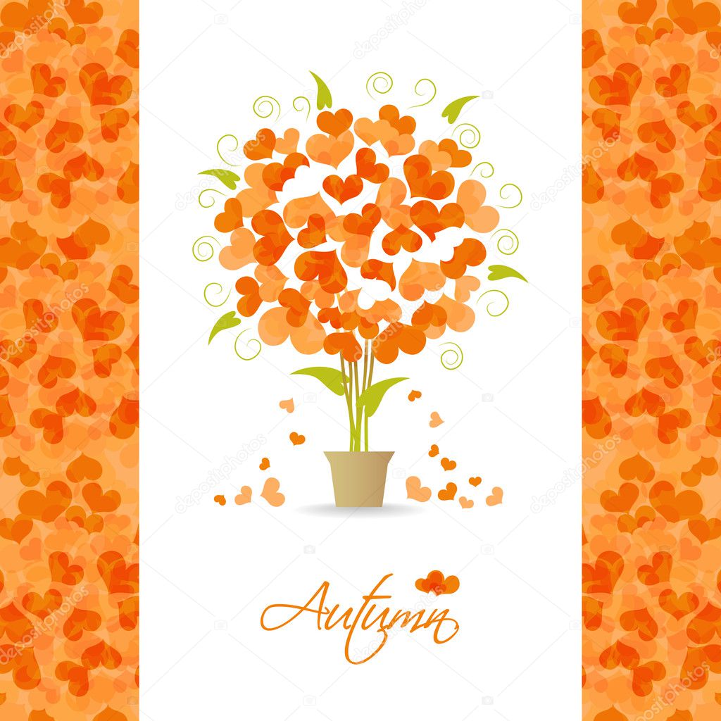 Autumn tree background from hearts