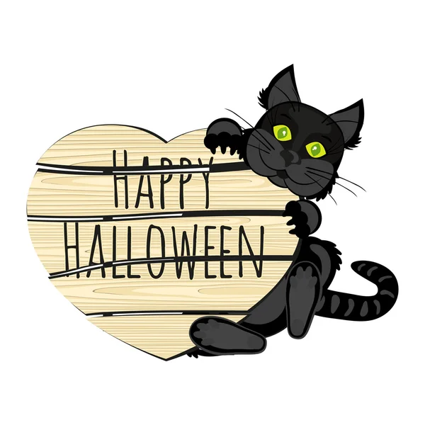 Хэллоуинская чёрная кошка со знаком — стоковый вектор