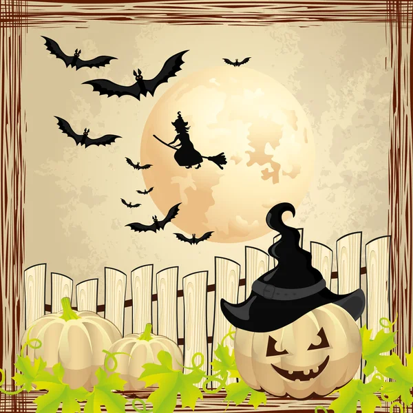 Hintergrund für Halloween-Kürbis und Hexe — Stockvektor