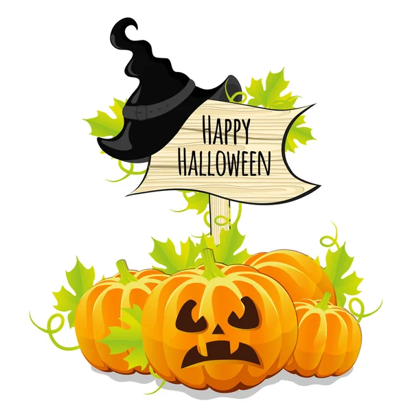 Pompoenen voor halloween en houten bord — Stockvector