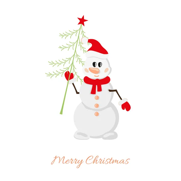 Bonhomme de neige de Noël avec arbre de Noël — Image vectorielle