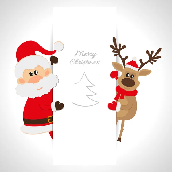 Papai Noel e cartão de saudação de renas — Vetor de Stock