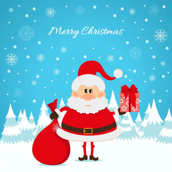 Santa Claus with a bag of gifts and gift box — Stock Vector