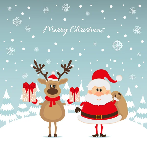 Santa Claus with and Reindeer — Stock Vector