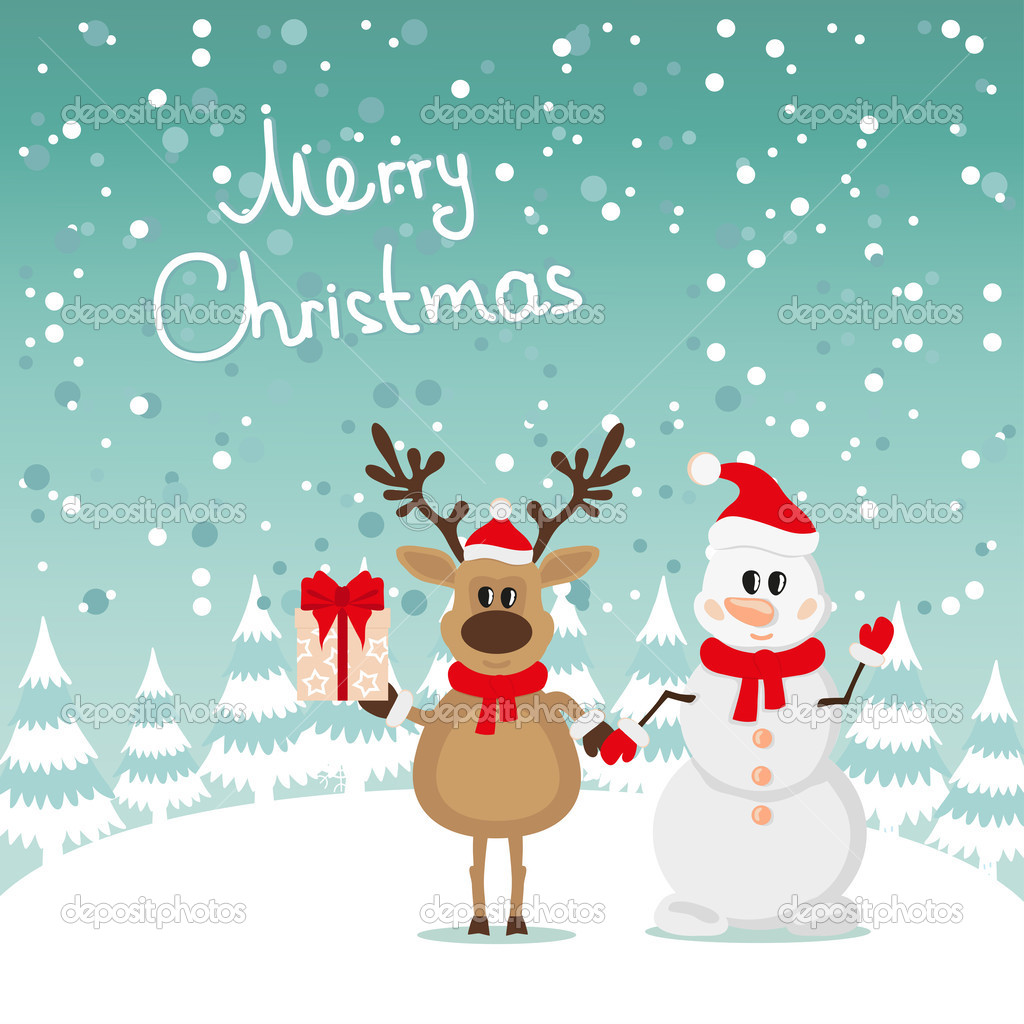 Snowman with and Reindeer