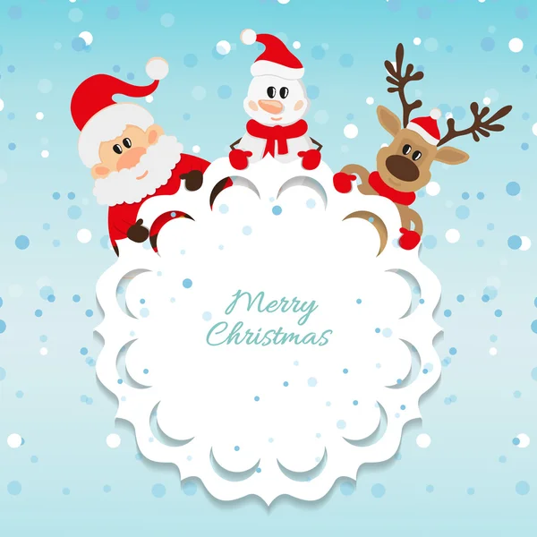 Père Noël, bonhomme de neige et rennes — Image vectorielle