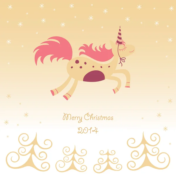 Tarjeta de Navidad con un caballo corriendo soñando — Vector de stock