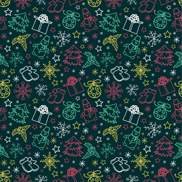 Seamless pattern colorful Christmas items — Stock Vector