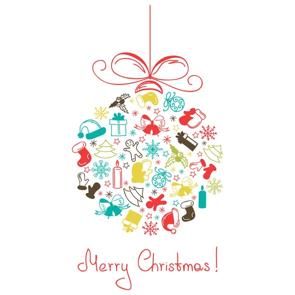 Feliz cartão de Natal com bola de Natal — Vetor de Stock