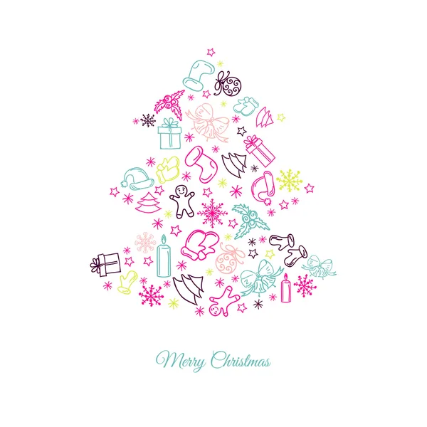 Cartão de Natal alegre com árvore de Natal — Vetor de Stock