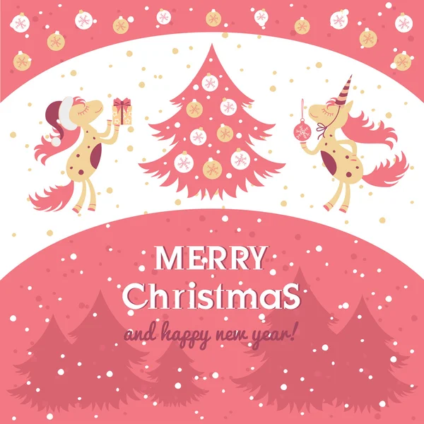 La tarjeta de caballo para un nuevo año y la Navidad — Vector de stock