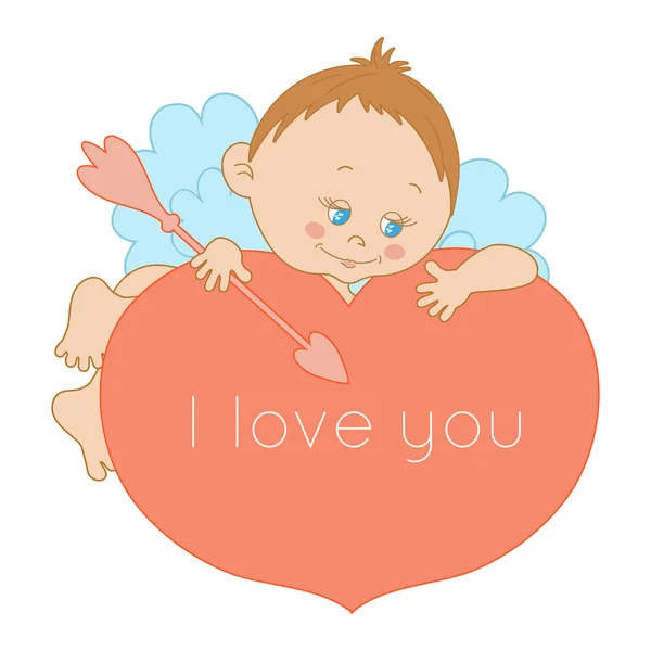 Seni seviyorum, güzel bir aşk tanrısı olan Sevgililer Günü kartı. — Stok Vektör