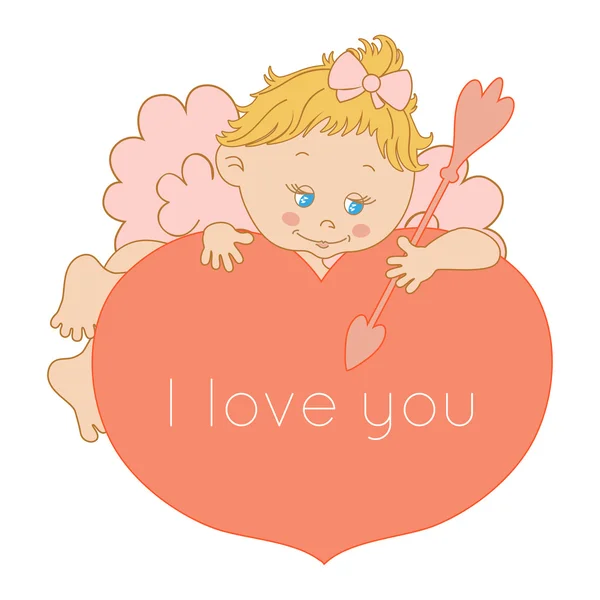 I love you, card Valentine's Day with Cupid — Stock Vector