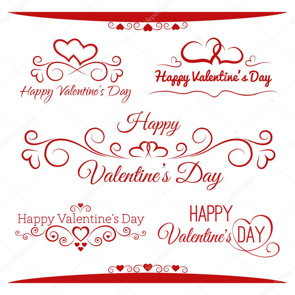 Set of calligraphic greetings for Valentines day