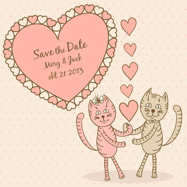 Aşık kedi ile kart — Stok Vektör
