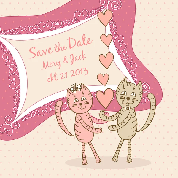 Save the date card with lovers cats — Stock Vector