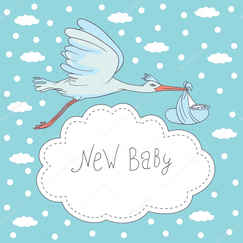 New baby, stork flying with baby