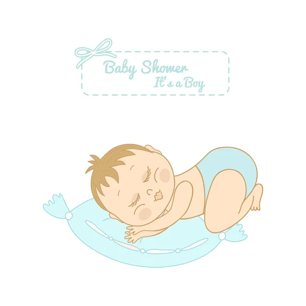 Cartão de banho de bebê com menino bonito —  Vetores de Stock