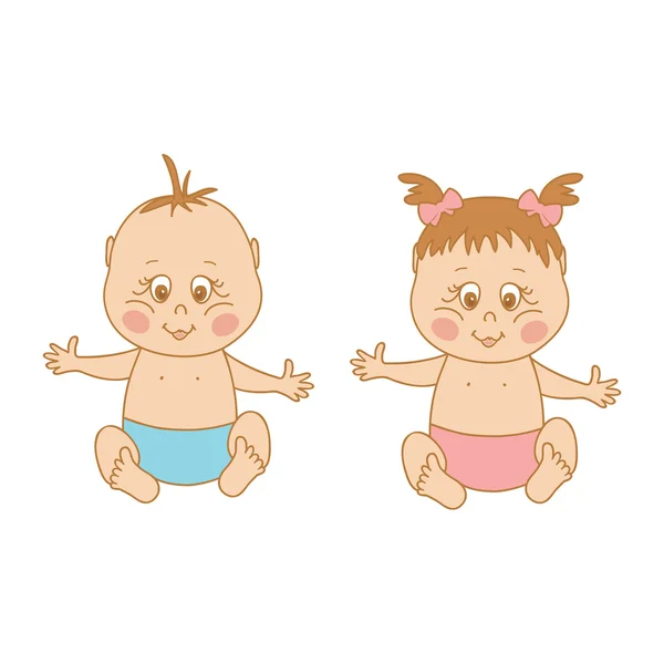 Vector illustration of baby boys and baby girl — Stock Vector