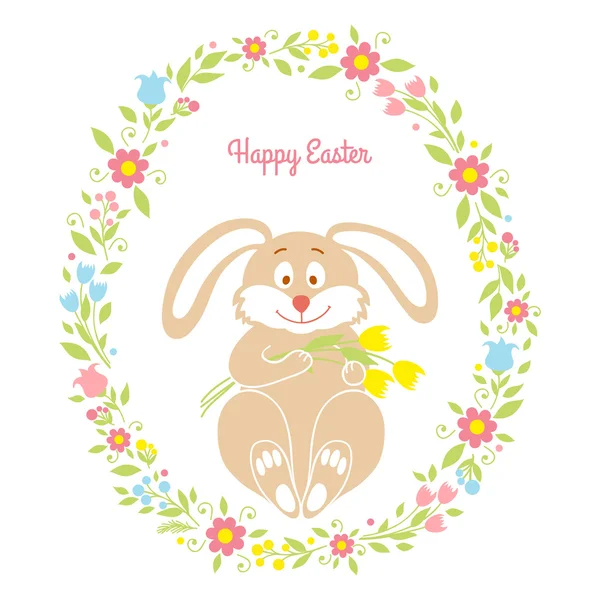 Easter bunny with flowers — Stock Vector