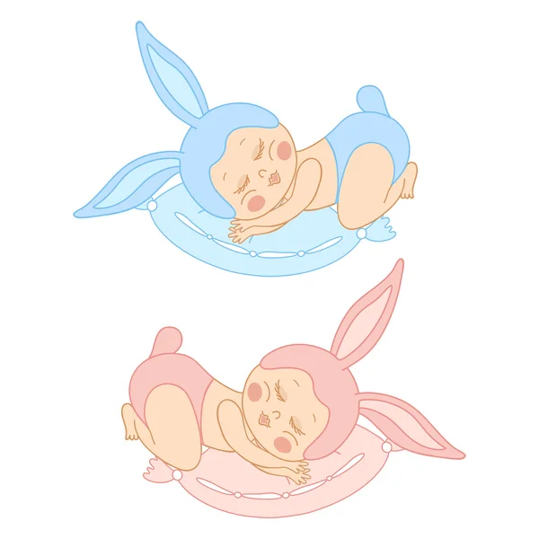 Bunny kostüm küçük uyuyan bebek — Stok Vektör
