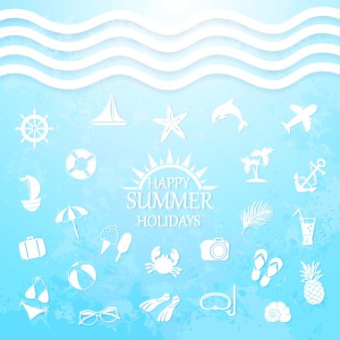 mutlu yaz tatil deniz simgeler