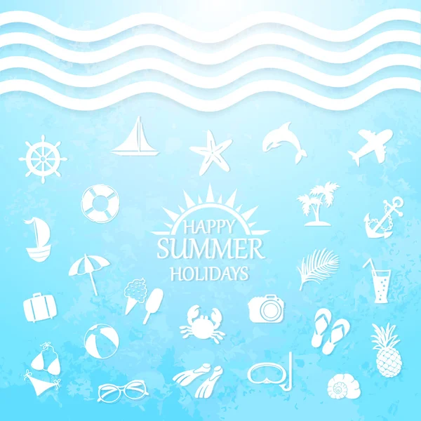 Felices vacaciones de verano mar iconos — Vector de stock