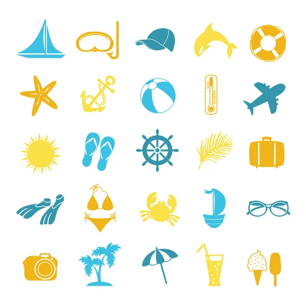 Conjunto de iconos de colores para el verano — Vector de stock