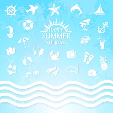 mutlu yaz tatil deniz simgeler