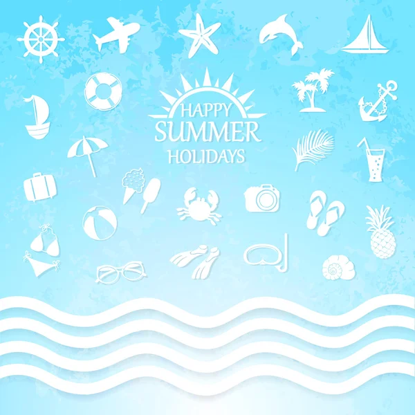 Happy summer holiday sea icons — Stock Vector