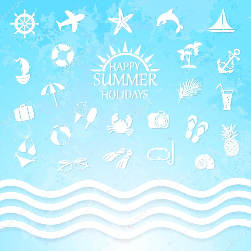 Happy summer holiday sea icons